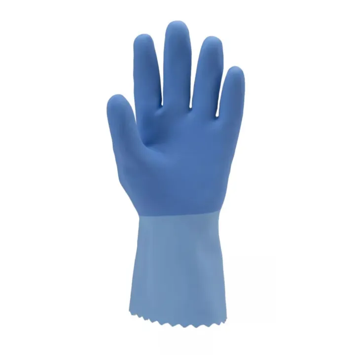 Lot 12 paires de gants latex sur jersey coton bleu, main adh&eacute;ris&eacute;e