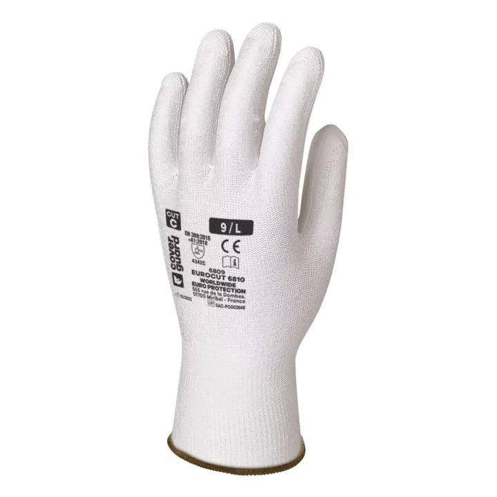 Lot 12 paires de gants HPPE, paume enduit polyur&eacute;thane blanc, anticoupure