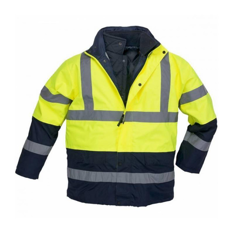 ROADWAY Parka de travail chaude polyester matelassée multipoches 3 en 1 haute visibilité ROADWAY Parka de travail chaude polyester matelassée multipoches 3 en 1 haute visibilité