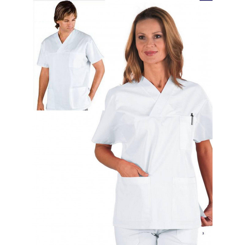 Tunique médicale col V mixte 100% coton SATIN ISACCO