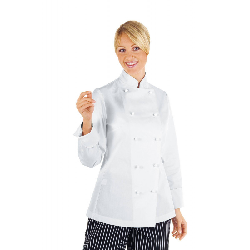 LADY CHEF Veste de cuisine femme 100% coton blanche manches longues
