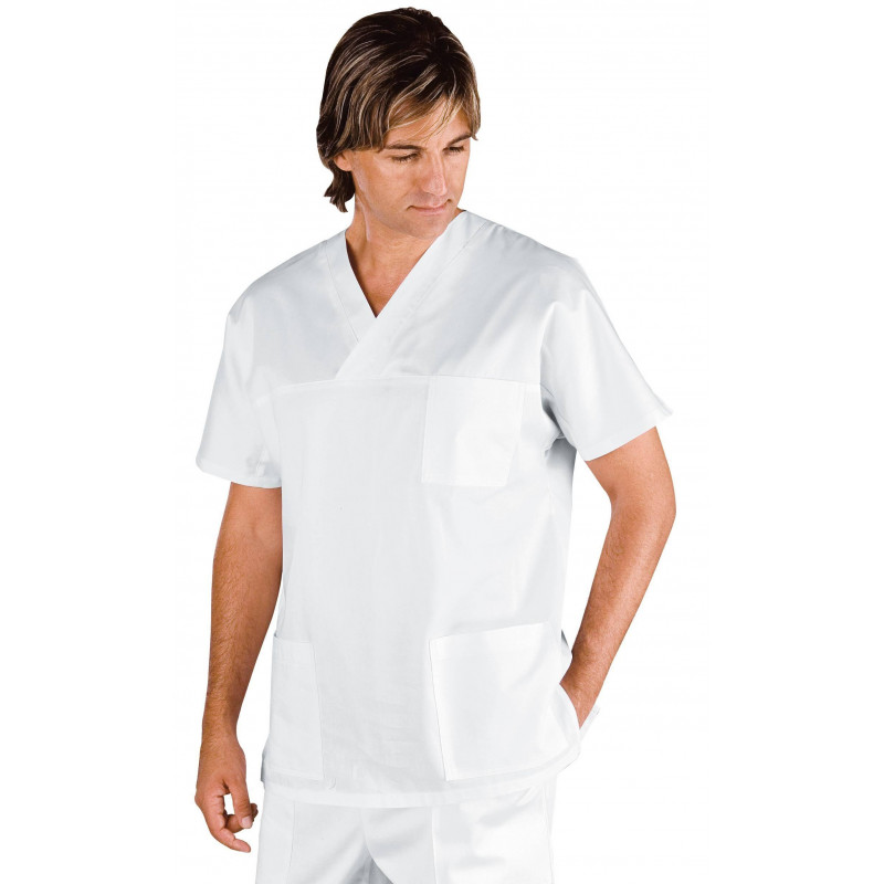 TUNIQUE MEDICALE BLANCHE MIXTE COL V POLY/COTON