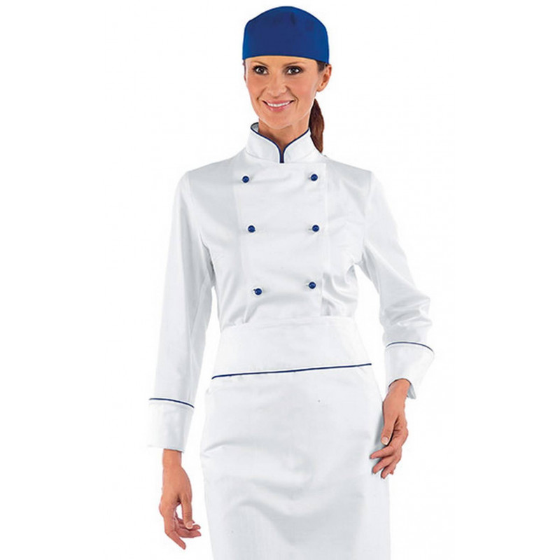 Veste de chef cuisinière en coton à manches courtes BLUE CHEF