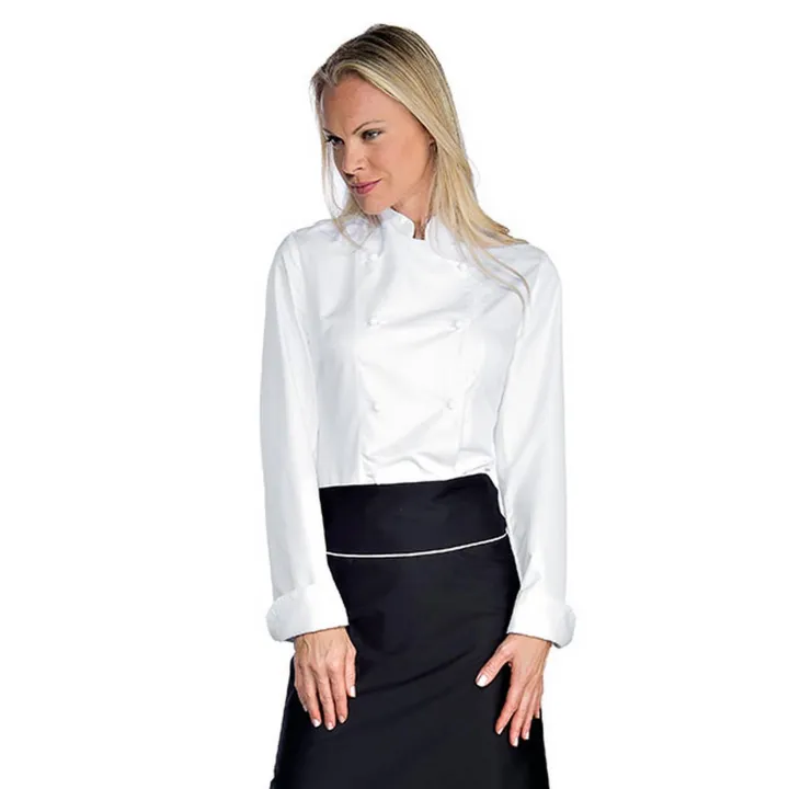 Veste de chef cuisini&egrave;re en polyester &agrave; manches courtes LADY SUPER DRY
