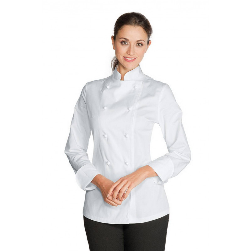 Veste de chef cuisinière en coton satin à manches courtes LADY