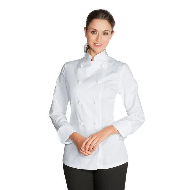 Veste de chef cuisini&egrave;re en coton satin &agrave; manches courtes LADY