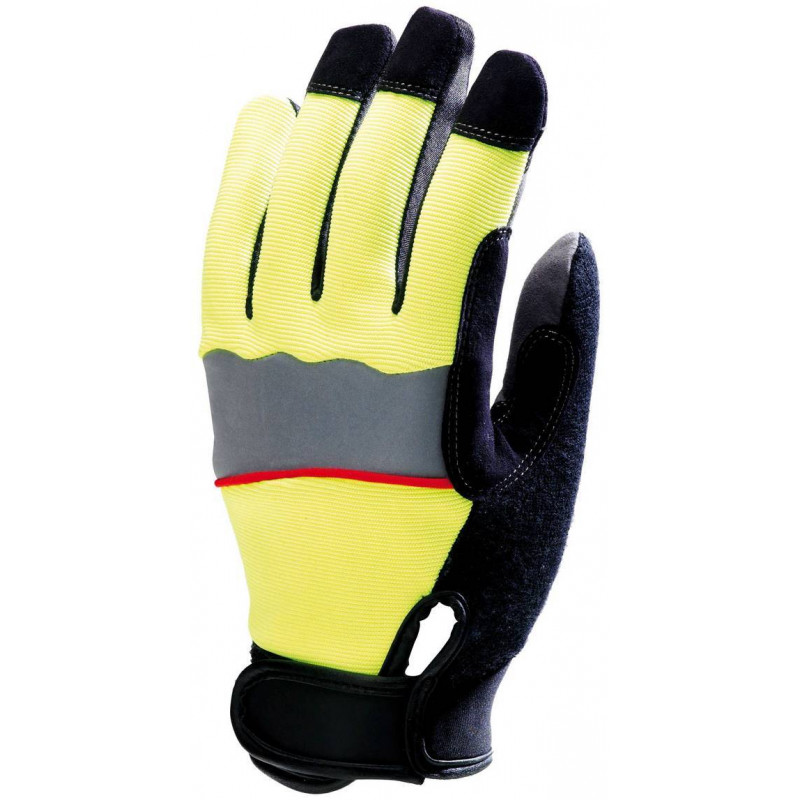 Lot 12 paires de gants fluo jaune avec bande réflective Lot 12 paires de gants fluo jaune avec bande réflective