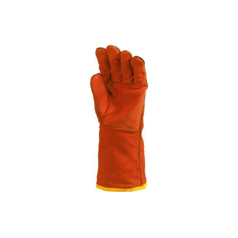Lot 12 paires de gants tout croûte vach. rouge, doublé molleton, m. 15 cm