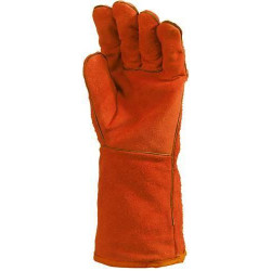 Lot 12 paires de gants Kevlar croûte vach. rouge, doublé molleton, m. 15 cm