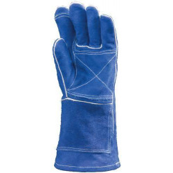 Lot 12 paires de gants Kevlar croûte vach. bleu renfort paume/index, molleton m. 15 cm