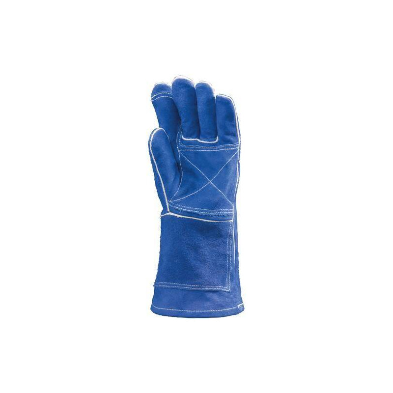 Lot 12 paires de gants Kevlar croûte vach. bleu renfort paume/index, molleton m. 15 cm