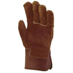 Gants docker croûte vachette, toile marron, paume molletonnée