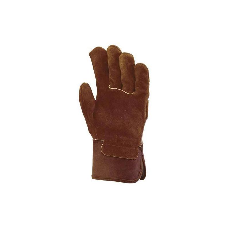 Gants docker croûte vachette, toile marron, paume molletonnée