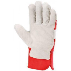 Gants docker croûte vachette, dos toile rouge