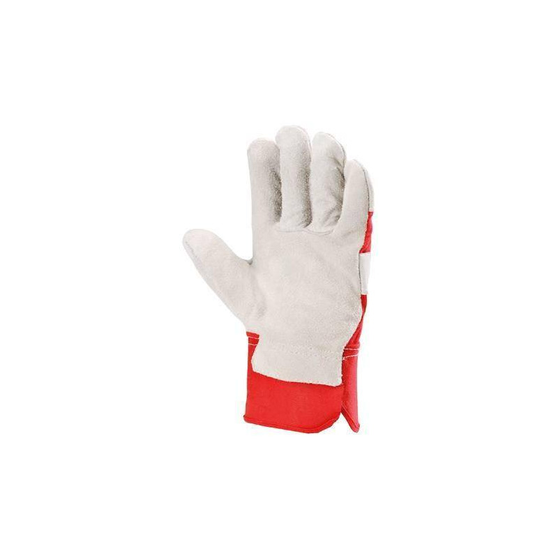 Gants docker croûte vachette, dos toile rouge