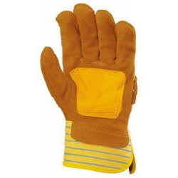 Gants docker croûte vachette jaune, paume renfort fleur