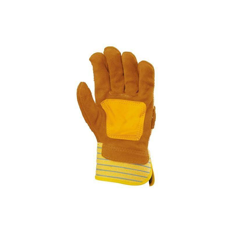 Gants docker croûte vachette jaune, paume renfort fleur