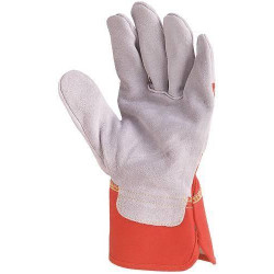 Gants docker croûte vachette supérieure gris, toile rouge