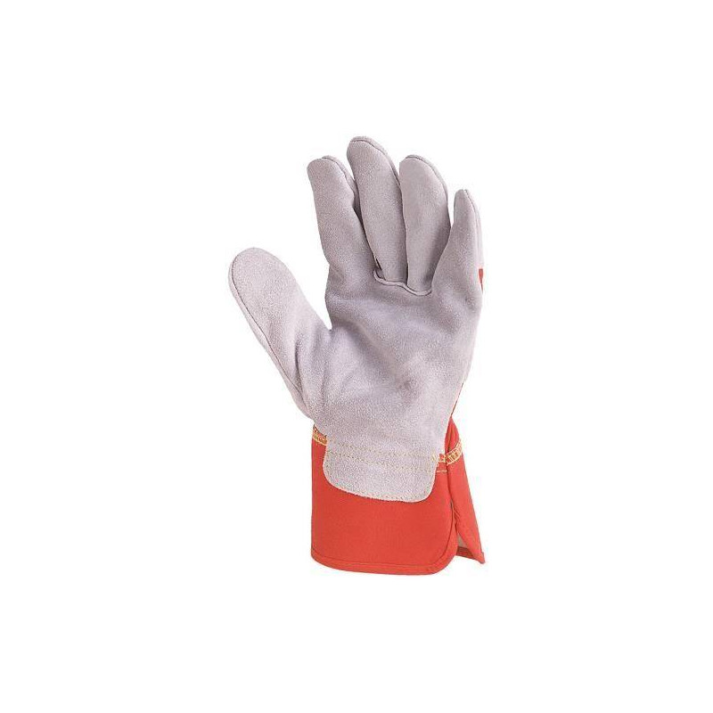 Gants docker croûte vachette supérieure gris, toile rouge