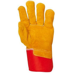 Gants docker croûte vachette toile rouge, mellotonnée polaire